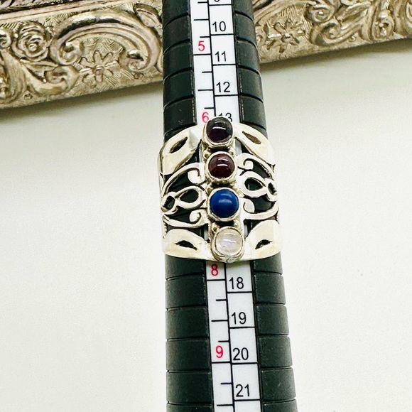 Silver Wide Multi Stone Modernist Ring - Picture 6 of 14